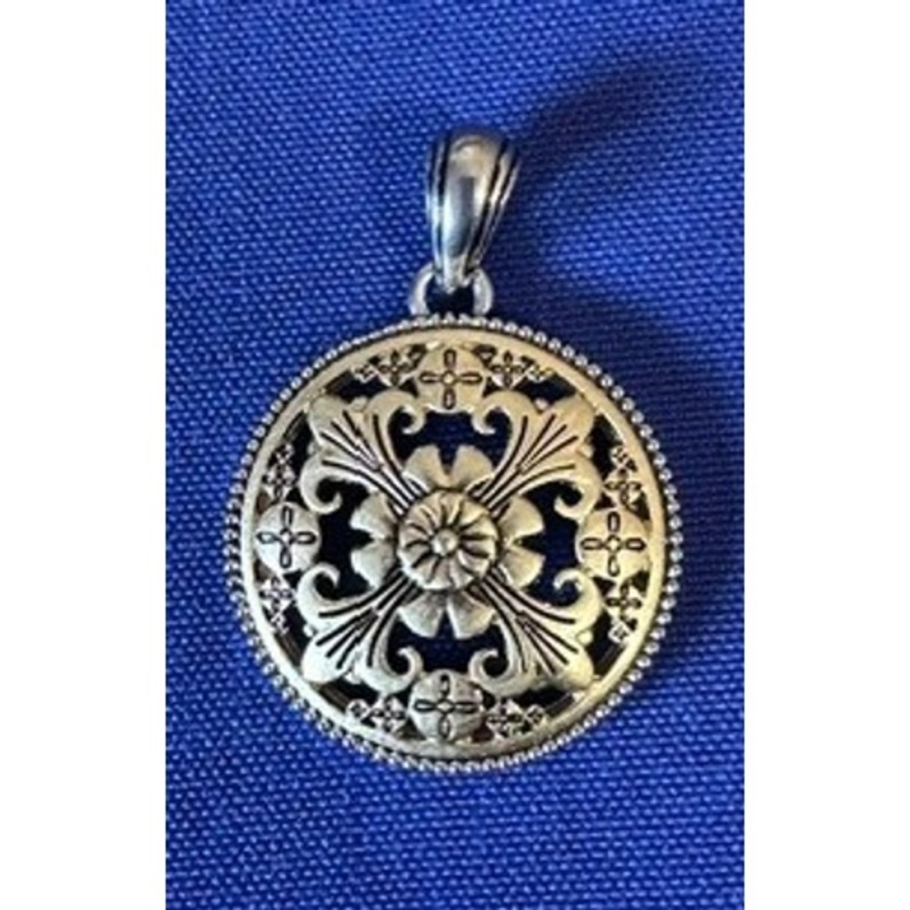 Lia Sophia Two Tone Gold Silver Floral Filigree Medallion Pendant Necklace Slide